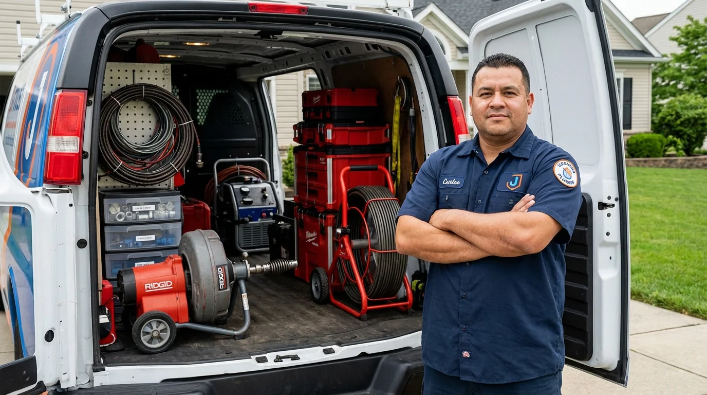 Professional drain cleaning equipment and Johns Plumbing LLC plumber in Haskell