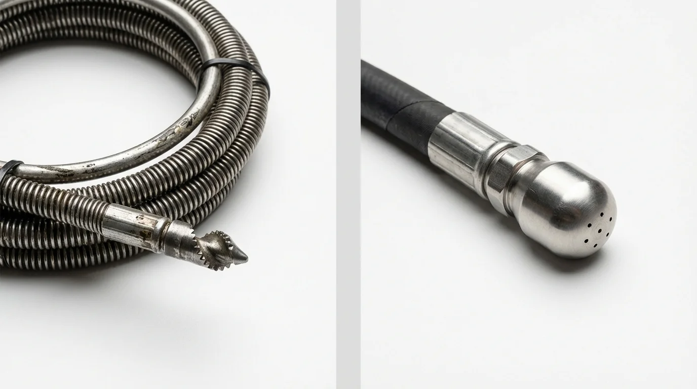 Drain snake cable and hydro jetting nozzle used for drain cleaning in Haskell, TX