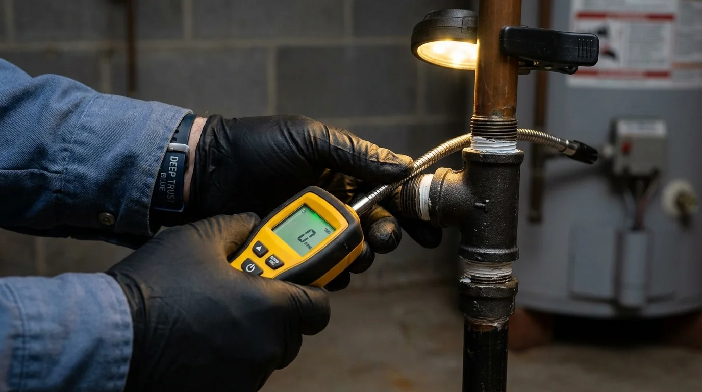 Gas leak detection with electronic sniffer by Johns Plumbing LLC in Haskell