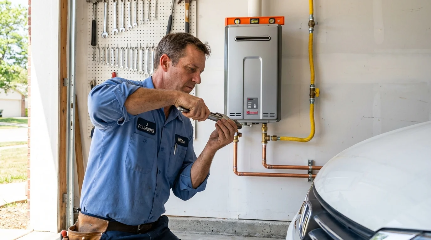 Tankless water heater installation by a Johns Plumbing LLC plumber in Haskell