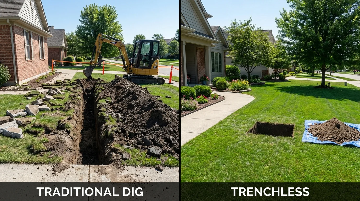 Trenchless sewer repair with minimal yard damage versus traditional excavation in Haskell, TX